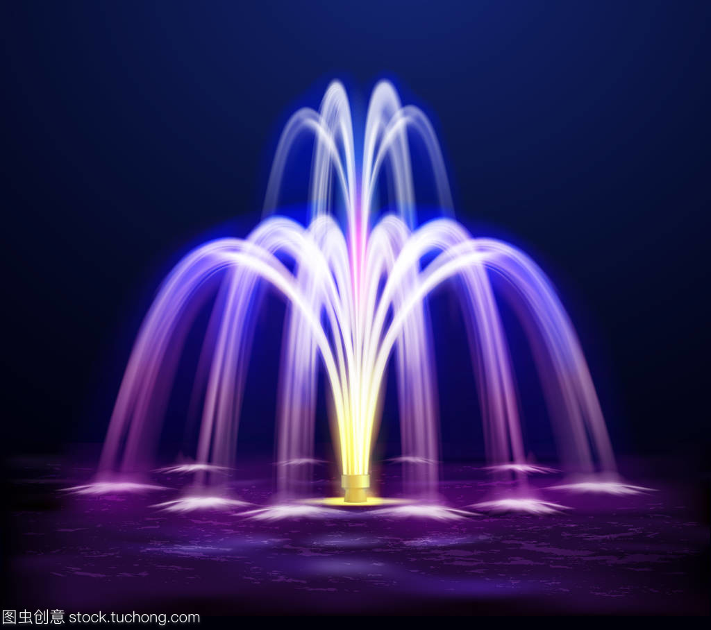 點亮的夜晚噴泉現(xiàn)實例證